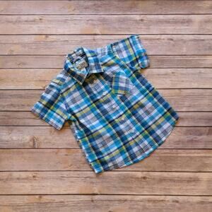 PLACE Est. 1989 -- Blue Plaid Collared, Short-Sleeve, Button-Up Shirt 2T